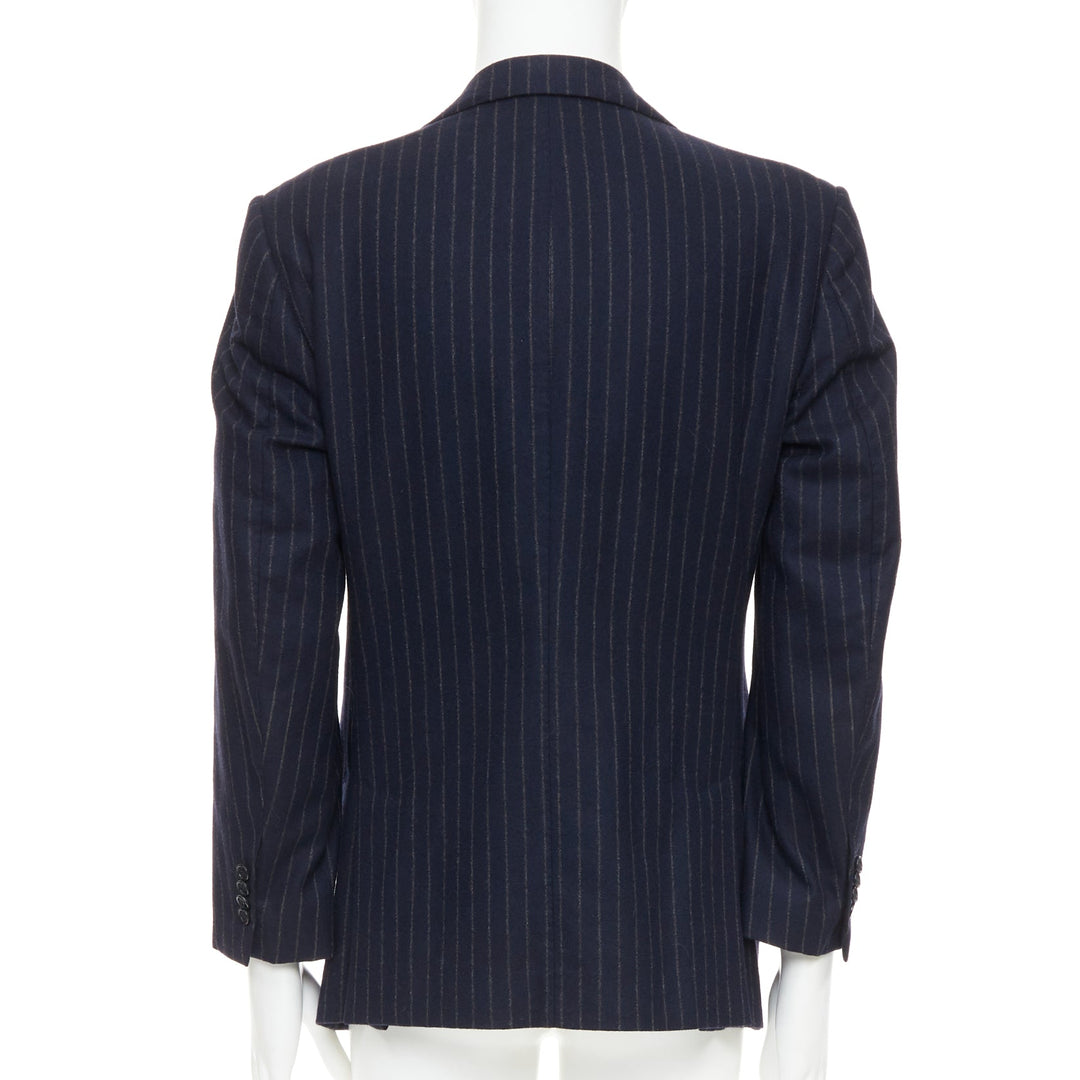 KITON 100% cashmere navy pinstriped double vents blazer jacket IT52 XL