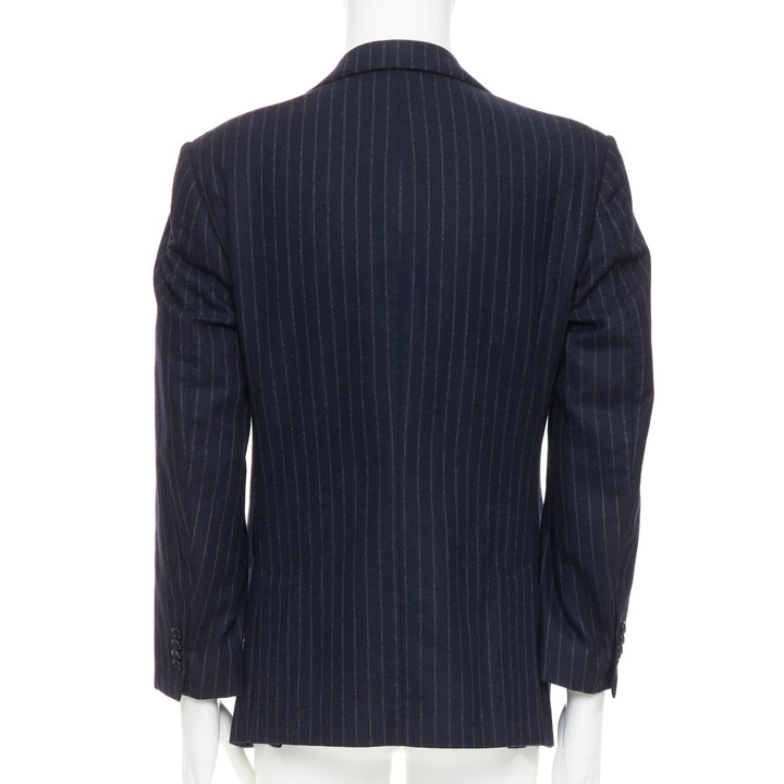 KITON 100% cashmere navy pinstriped double vents blazer jacket IT52 XL