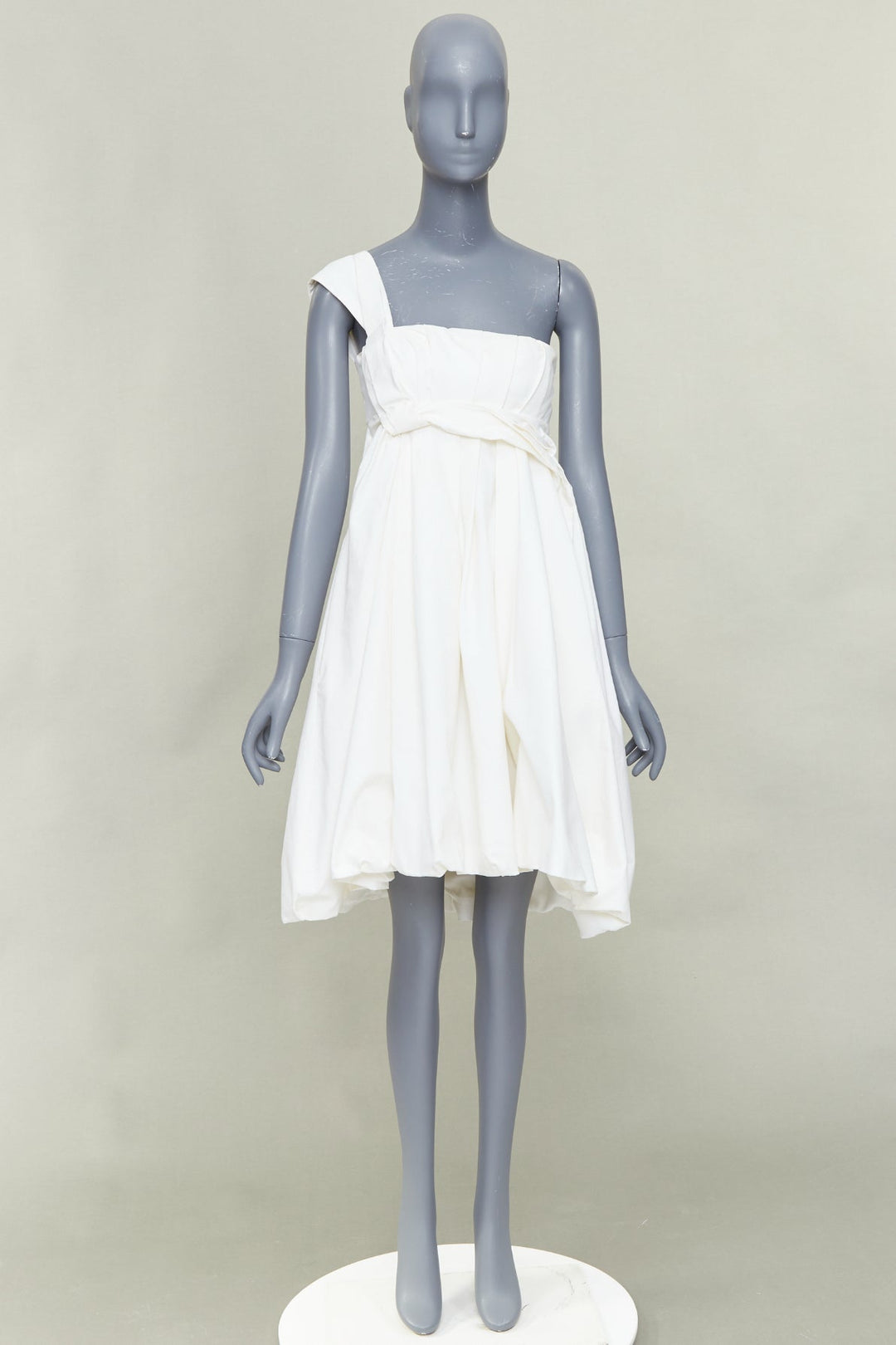 GUCCI 2007 cream cotton pleated drape waist one shoulder bubble dress IT38 XS