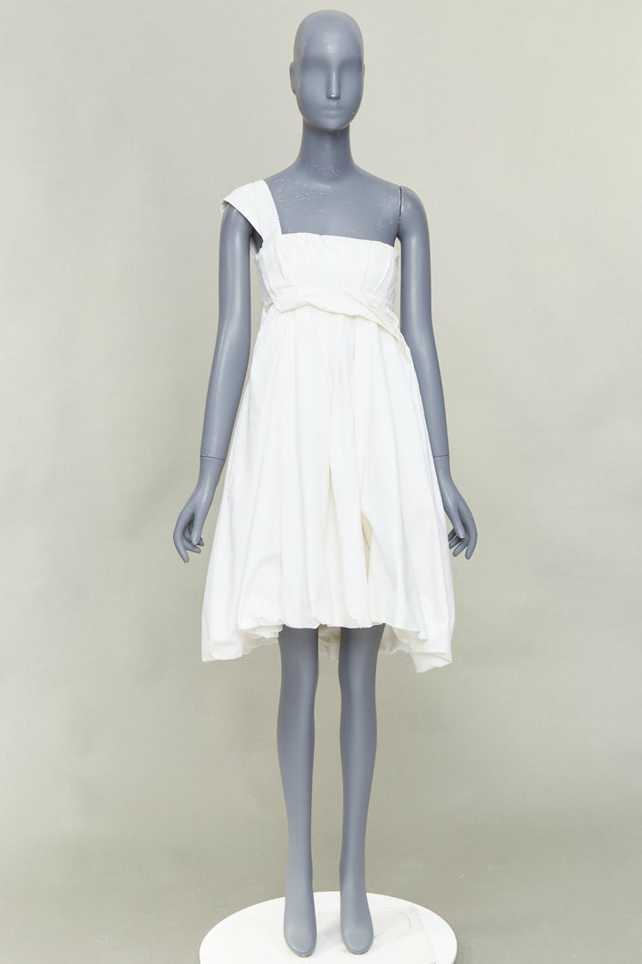 GUCCI 2007 cream cotton pleated drape waist one shoulder bubble dress IT38 XS