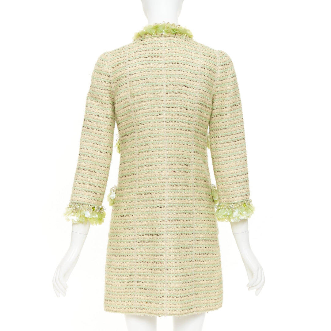 MARC JACOBS Runway green cream wool tweed boucle glass pailette coat US0 XS