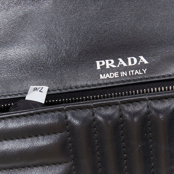 PRADA Diagramme black quilted silver logo crossbody flap shoulder bag