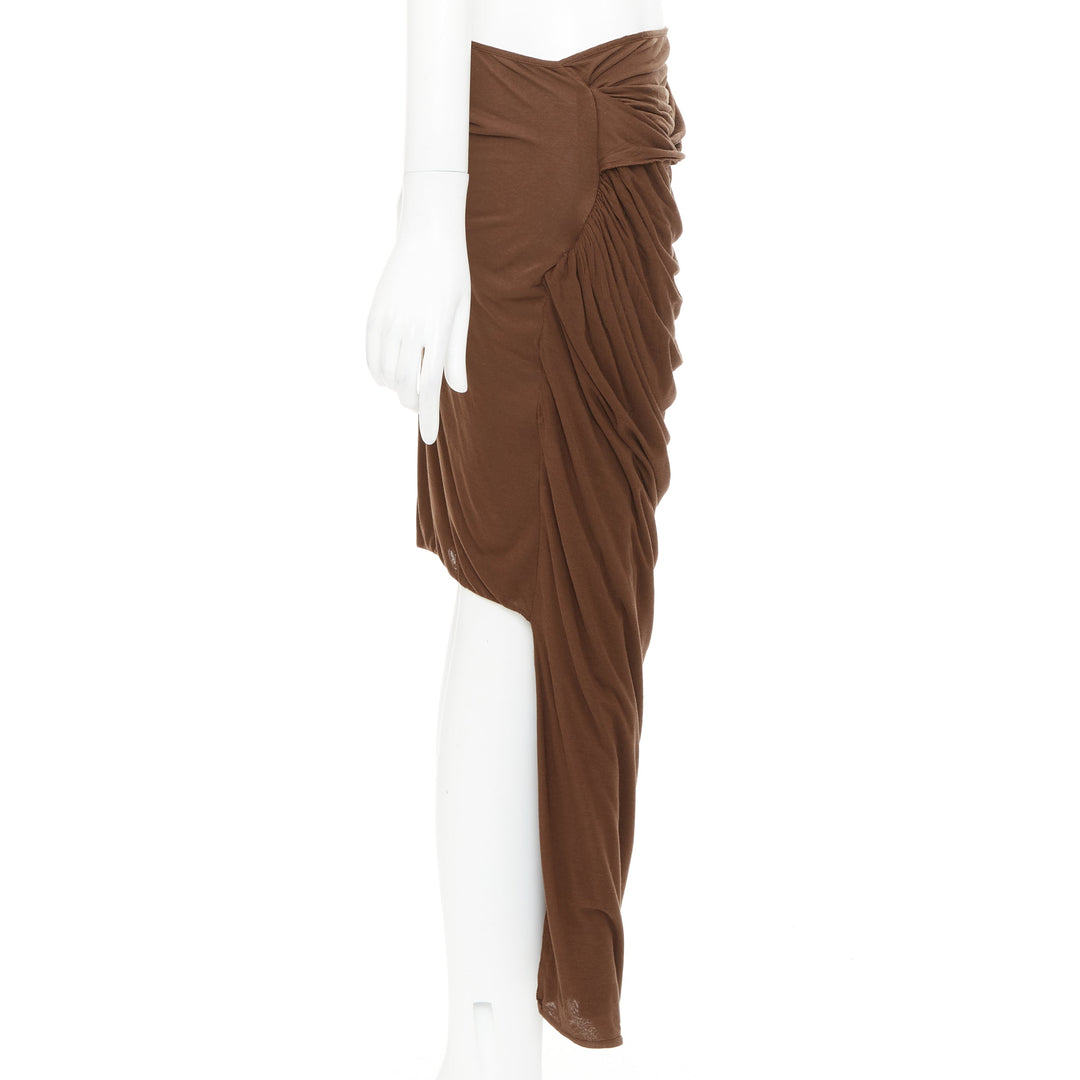 GIVENCHY brown draped jersey ruched back asymmetric high low hem skirt