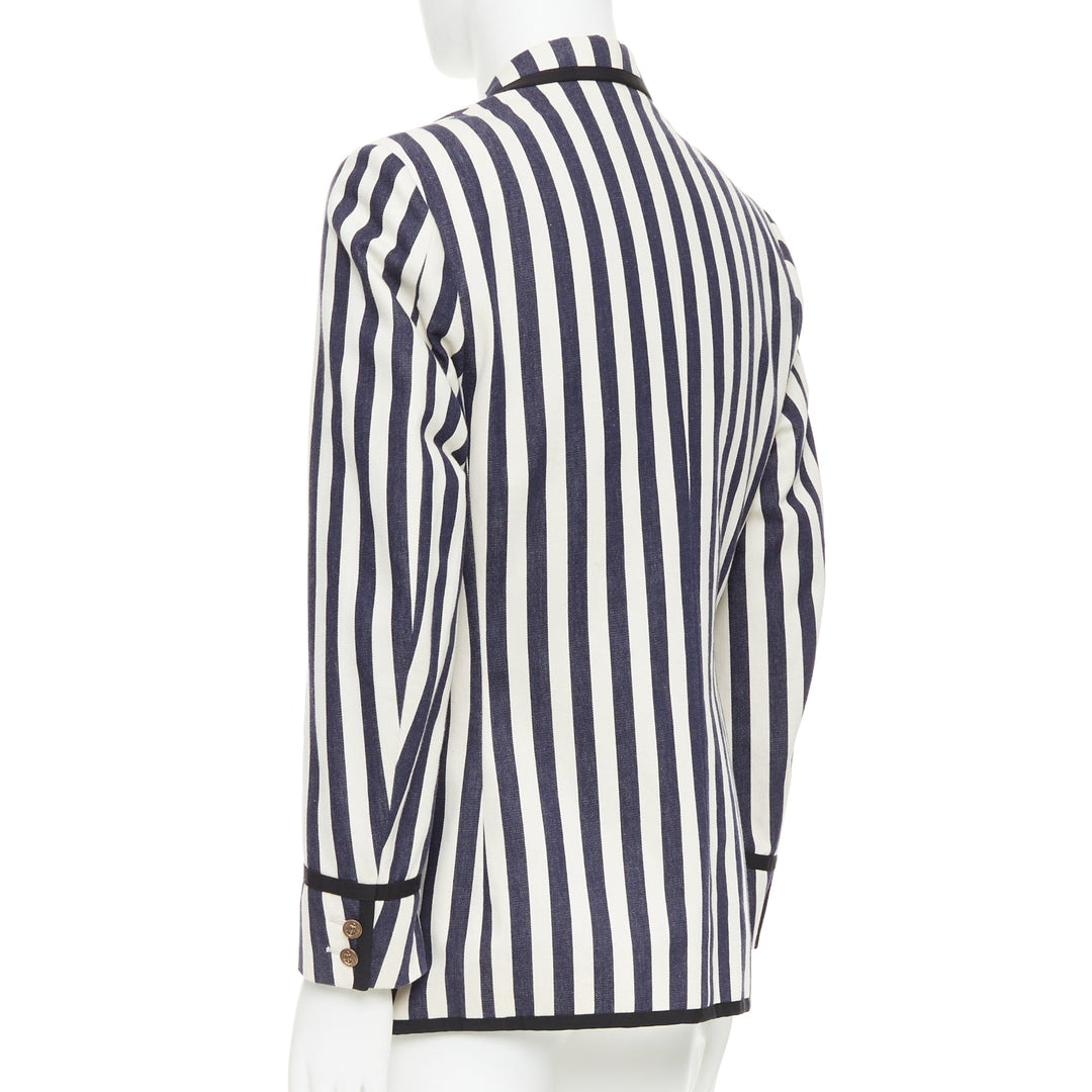 GUCCI navy cream cotton anchor buttons striped nautical blazer IT52 XL