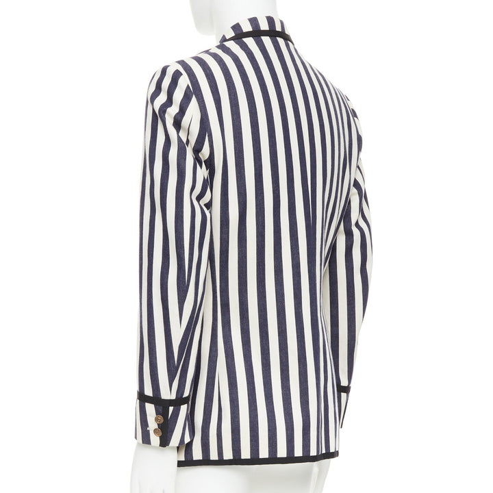 GUCCI navy cream cotton anchor buttons striped nautical blazer IT52 XL