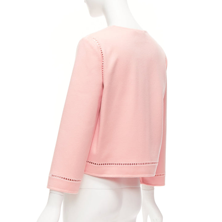 ERMANNO SCERVINO pink 100% virgin wool eyelet trim shell button jacket IT42 M