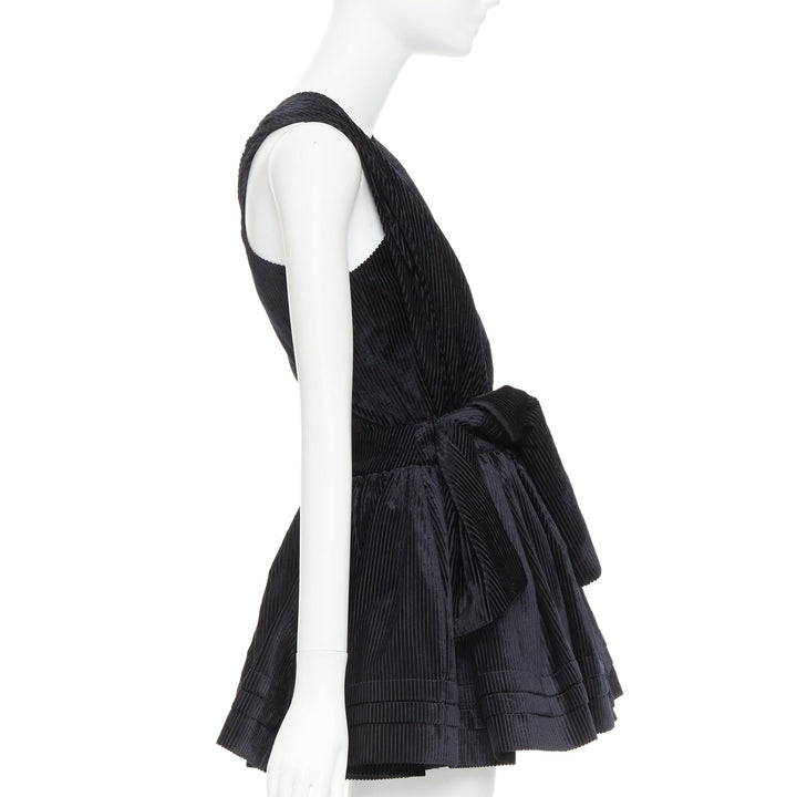 SHUSHU TONG Tuck Edge Sloping black corduroy fit flare dress UK6 XS