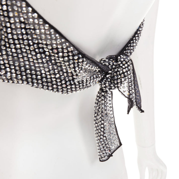 PRADA 2021 silver crystal rhinestone mesh halter neck crop top IT36 XXS