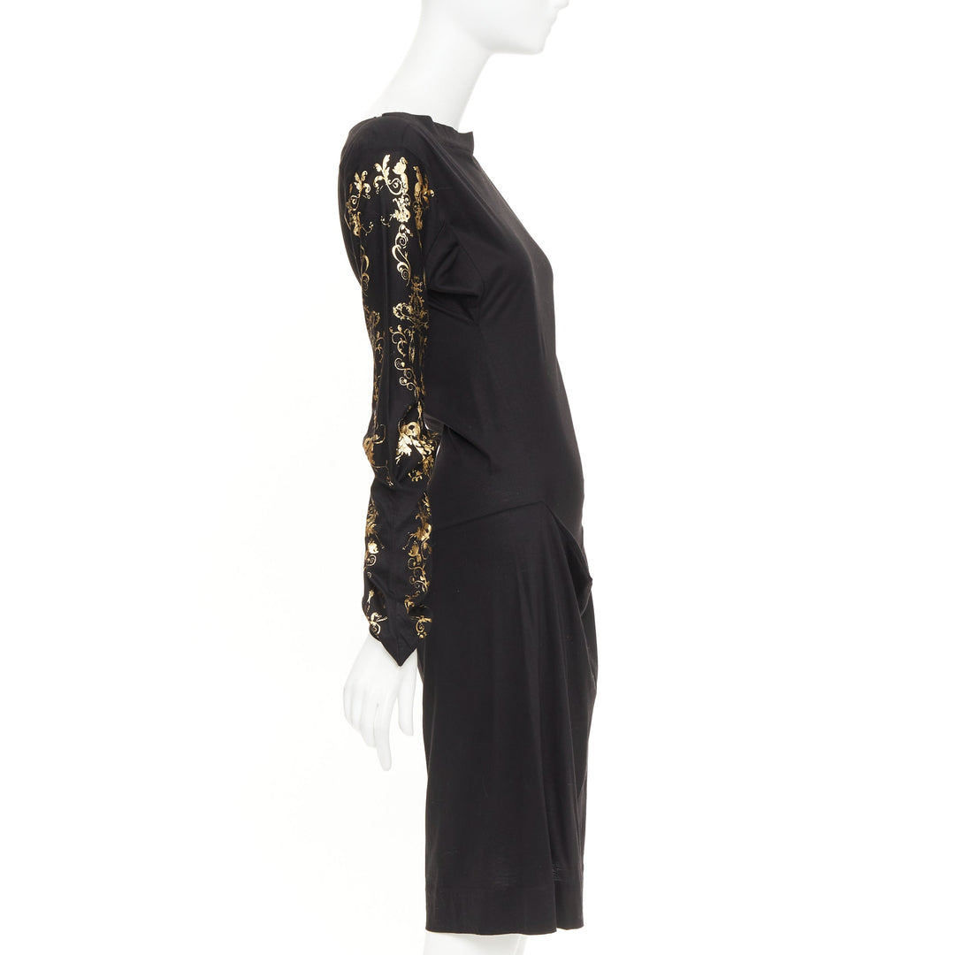 VIVIENNE WESTWOOD Red Label black gold baroque foil sleeve 3D draped dress JP2 M