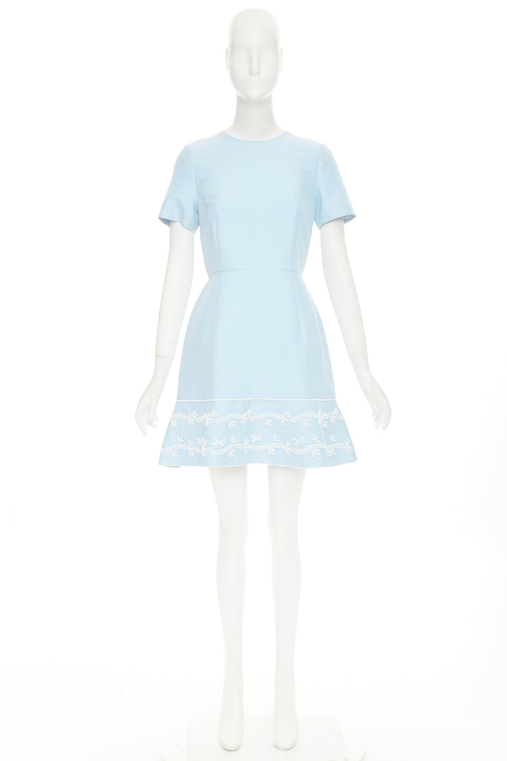CHRISTIAN DIOR Beaded Hem light blue cotton silk fit flare dress FR38 M