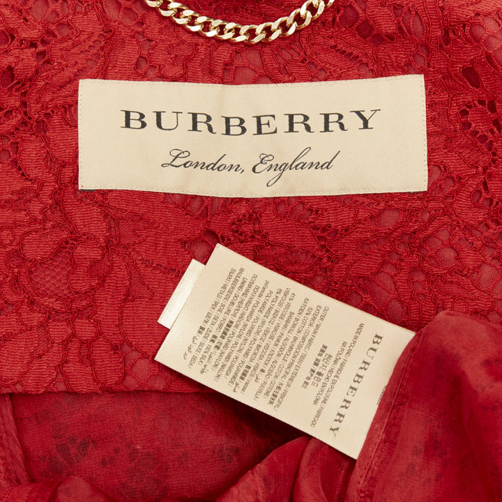 BURBERRY 2016 Kensington red floral lace belted double breasted trench coat
