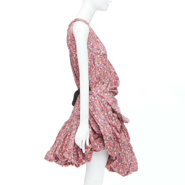 JUNYA WATANABE 2008 pink floral print deconstructed ruffle drape bundle dress S