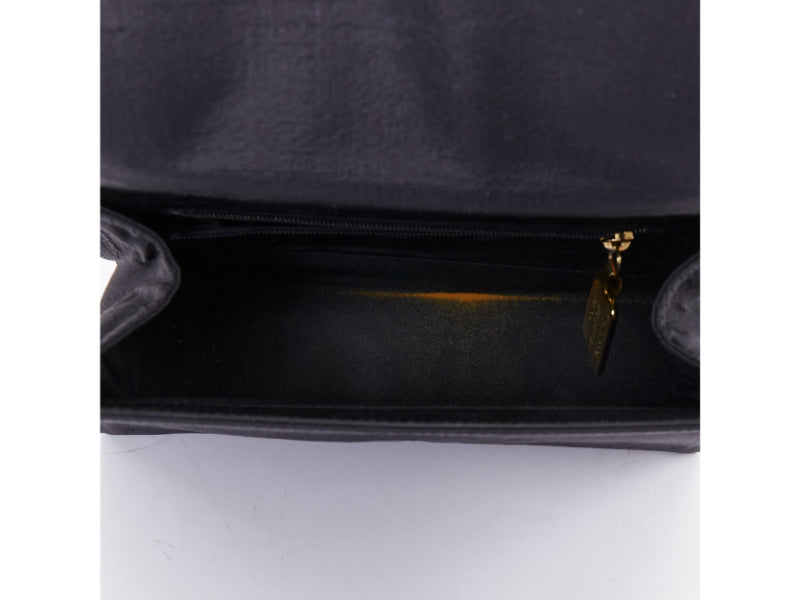 MOSCHINO 1990s Vintage black raw silk pearl gold handle tassel top handle bag