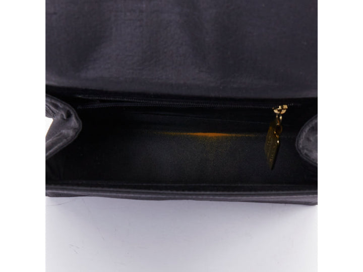 MOSCHINO 1990s Vintage black raw silk pearl gold handle tassel top handle bag