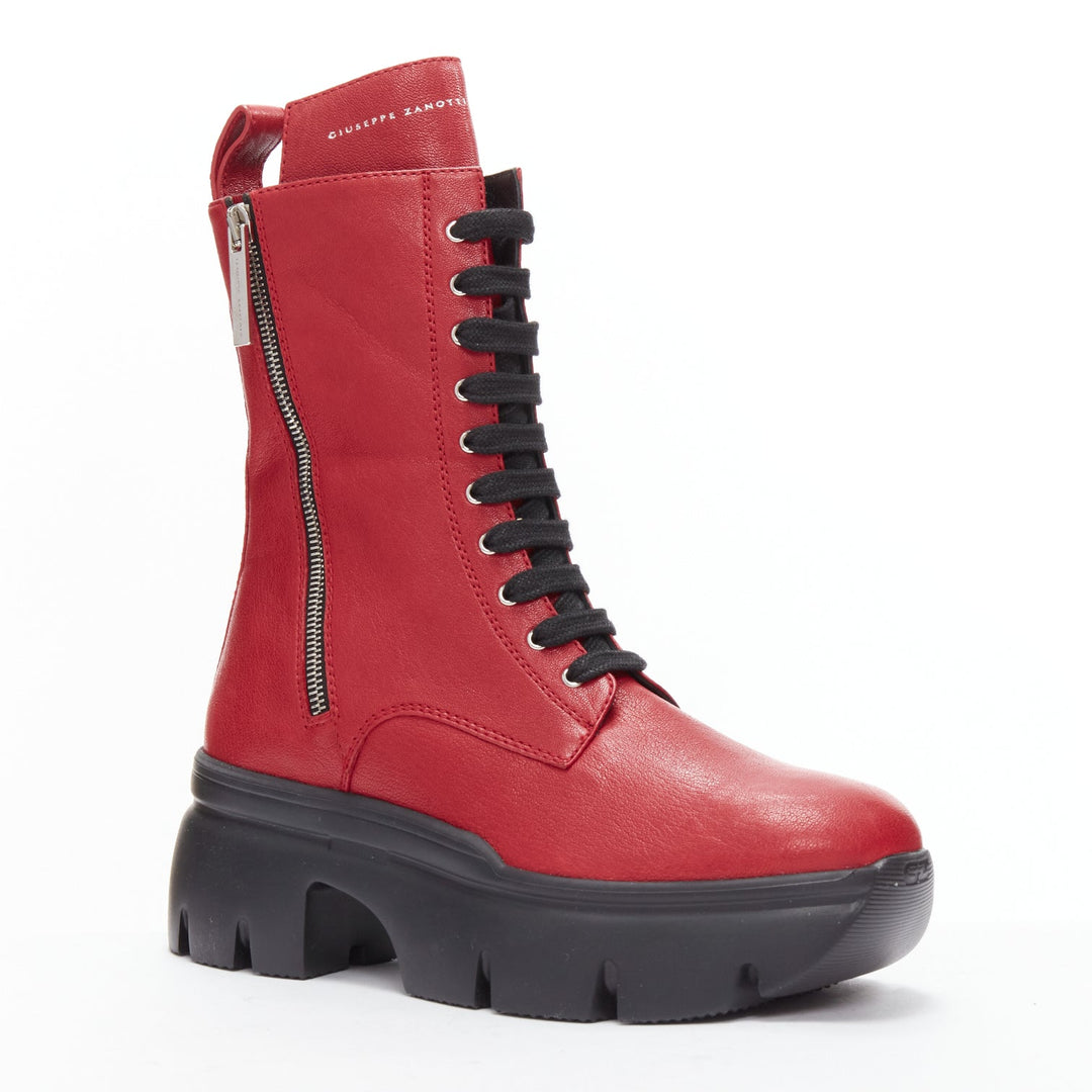 GIUSEPPE ZANOTTI Apocalypse red leather side zip combat boots EU39