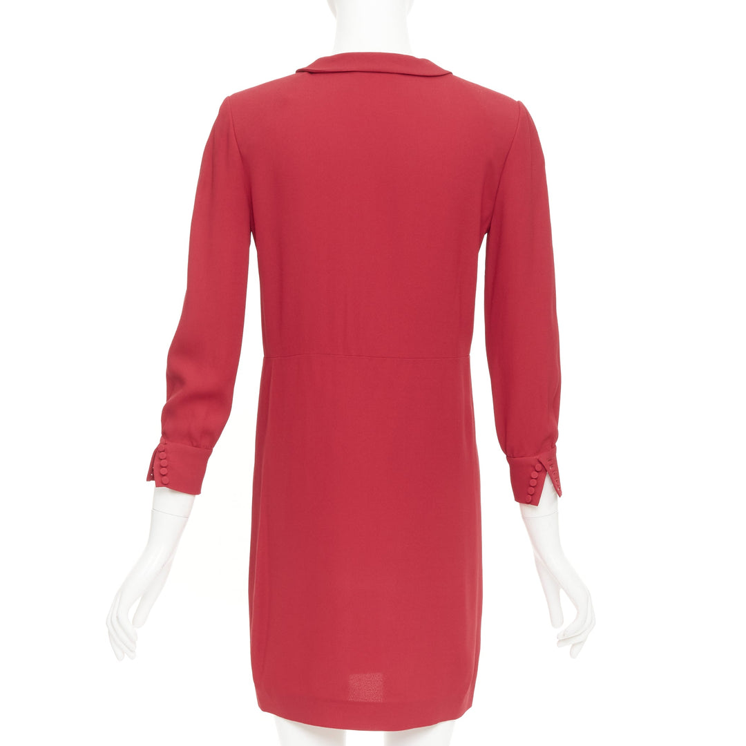 SAINT LAURENT 2013 red crepe pleated front peter pan collar mini dress FR34 XS