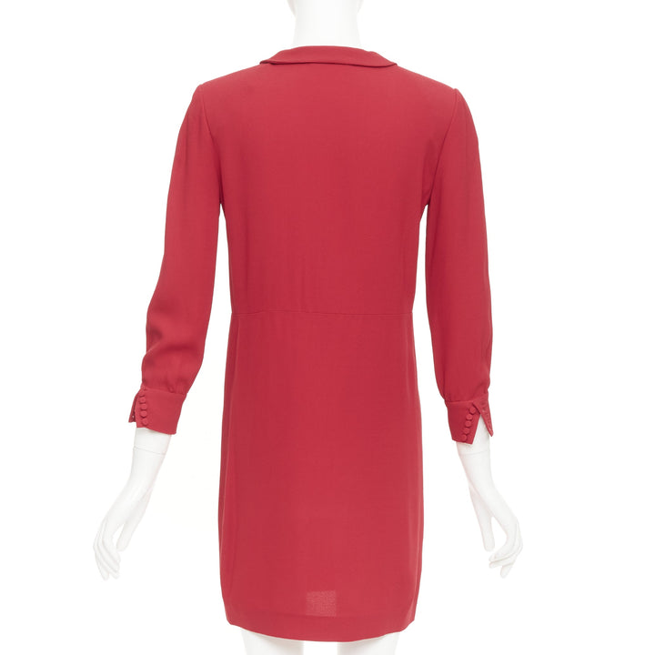 SAINT LAURENT 2013 red crepe pleated front peter pan collar mini dress FR34 XS