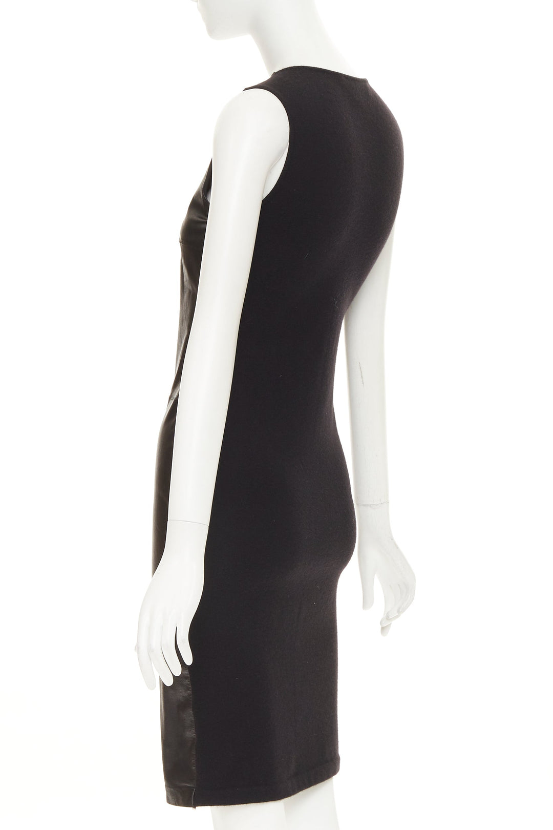 RALPH LAUREN PURPLE LABEL black leather cashmere blend sleeveless dress XS