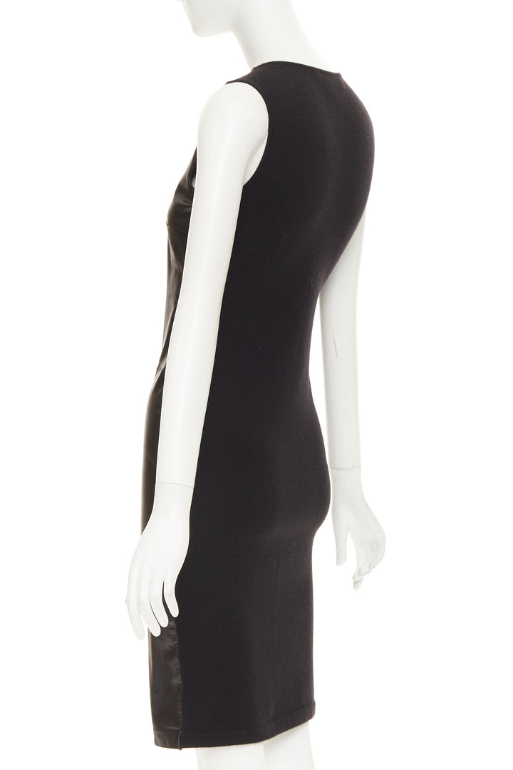 RALPH LAUREN PURPLE LABEL black leather cashmere blend sleeveless dress XS