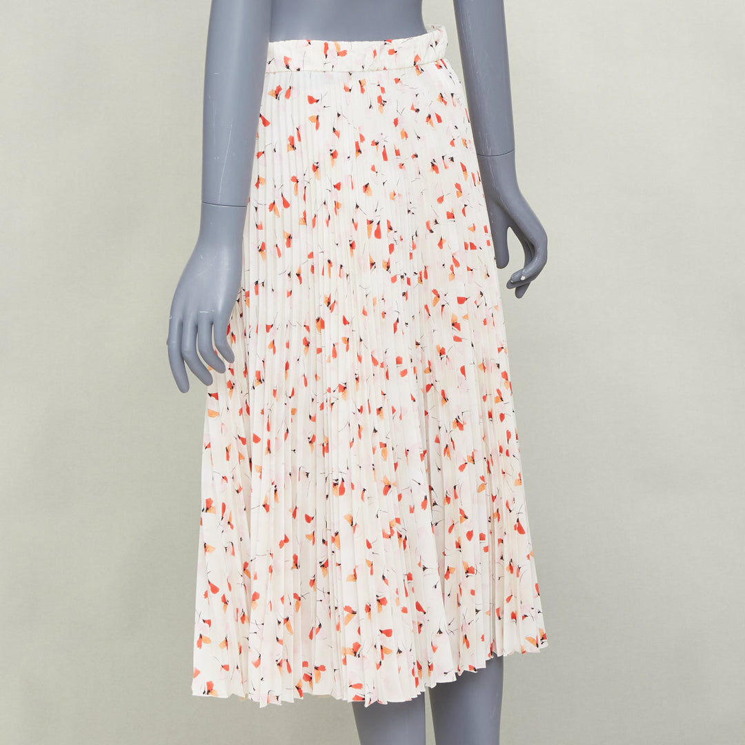 PRADA 2020 100% silk off white allover abstract floral print plisse skirt IT40 S