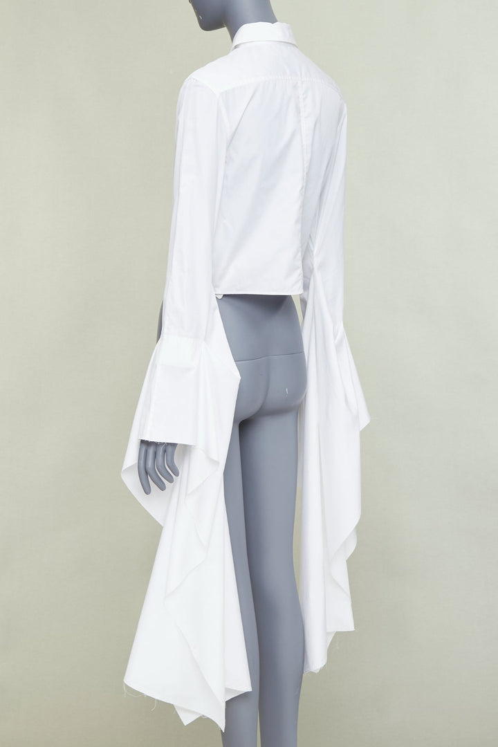 LOEWE white cotton logo button cascade drape sleeves cropped shirt FR36 S