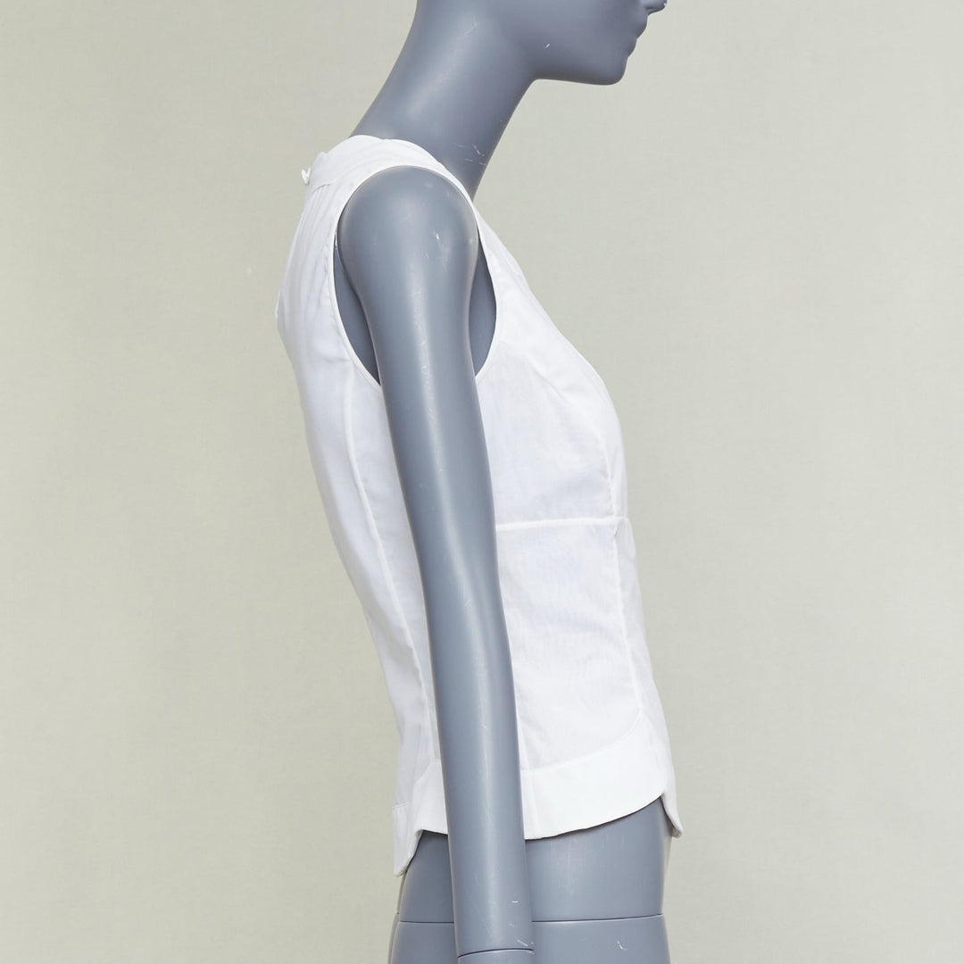 CHRISTIAN DIOR white cotton scalloped collar detail fitted vest shirt FR36 S