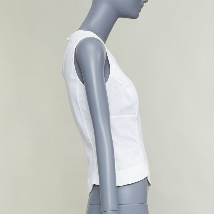 CHRISTIAN DIOR white cotton scalloped collar detail fitted vest shirt FR36 S