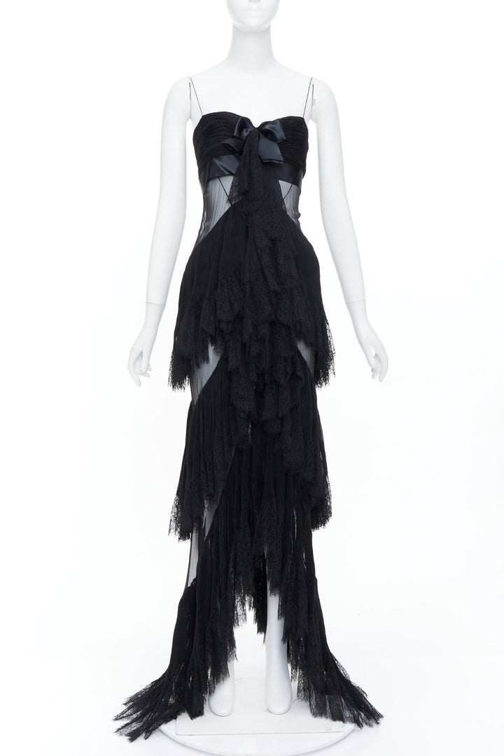 ALEXANDRE VAUTHIER COUTURE 2018 Runway black sheer lace tiered ruffle dress gown