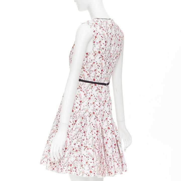 GIAMBATTISTA VALLI  white green nylon silk floral print ribbon belt dress IT42 M