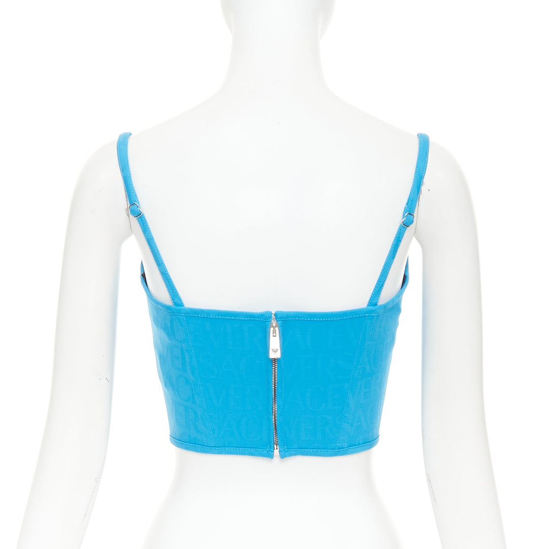 new VERSACE Medusa '95 Mediterranean Blue monogram boned bustier top IT38 XS