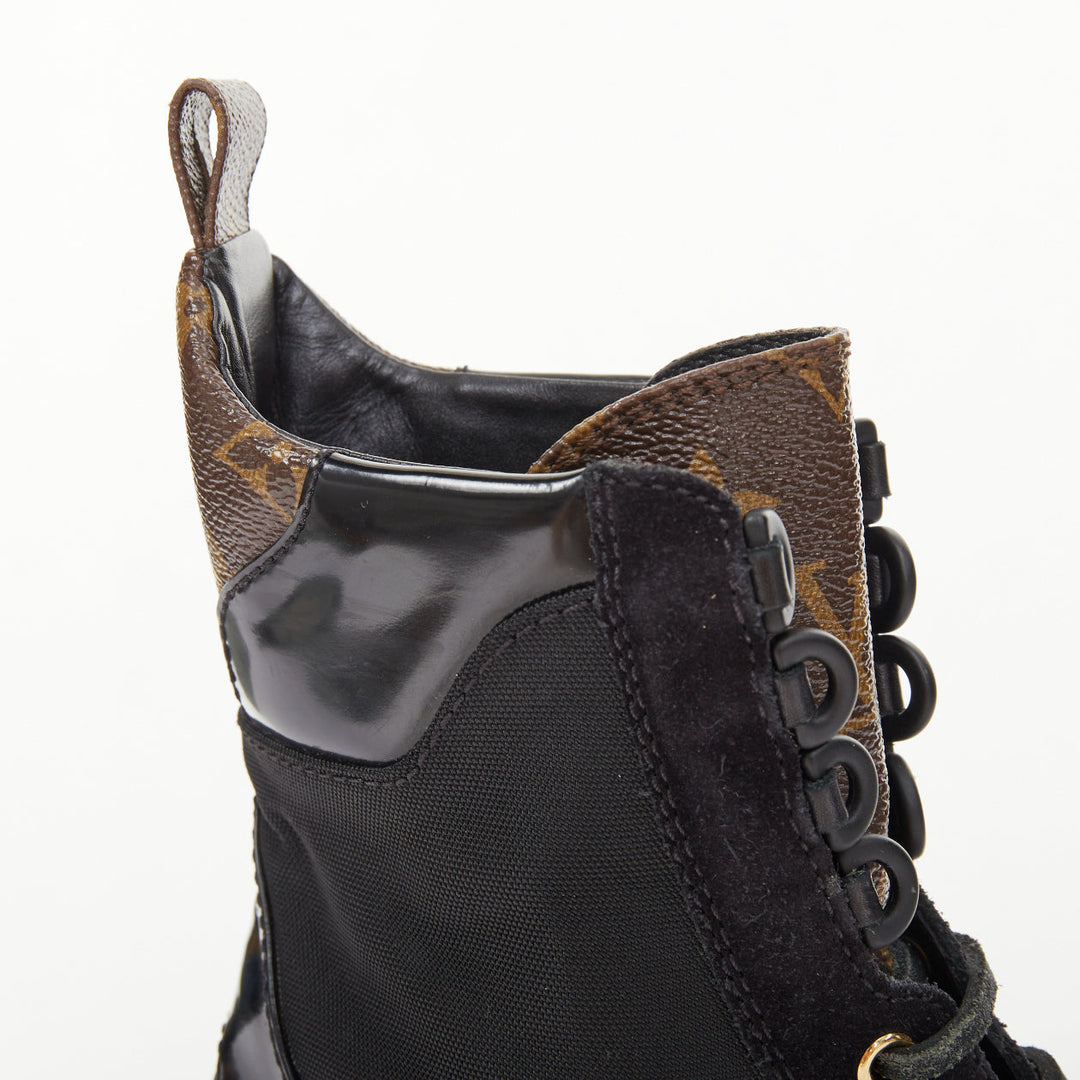 LOUIS VUITTON Laureate platform monogram black suede desert combat boot EU39 US9