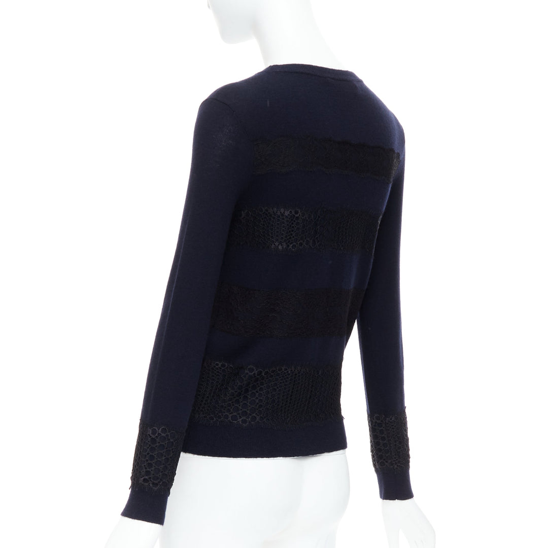 GIAMBATTISTA VALLI 100% cashmere navy black mix lace sweater  IT38 XXS