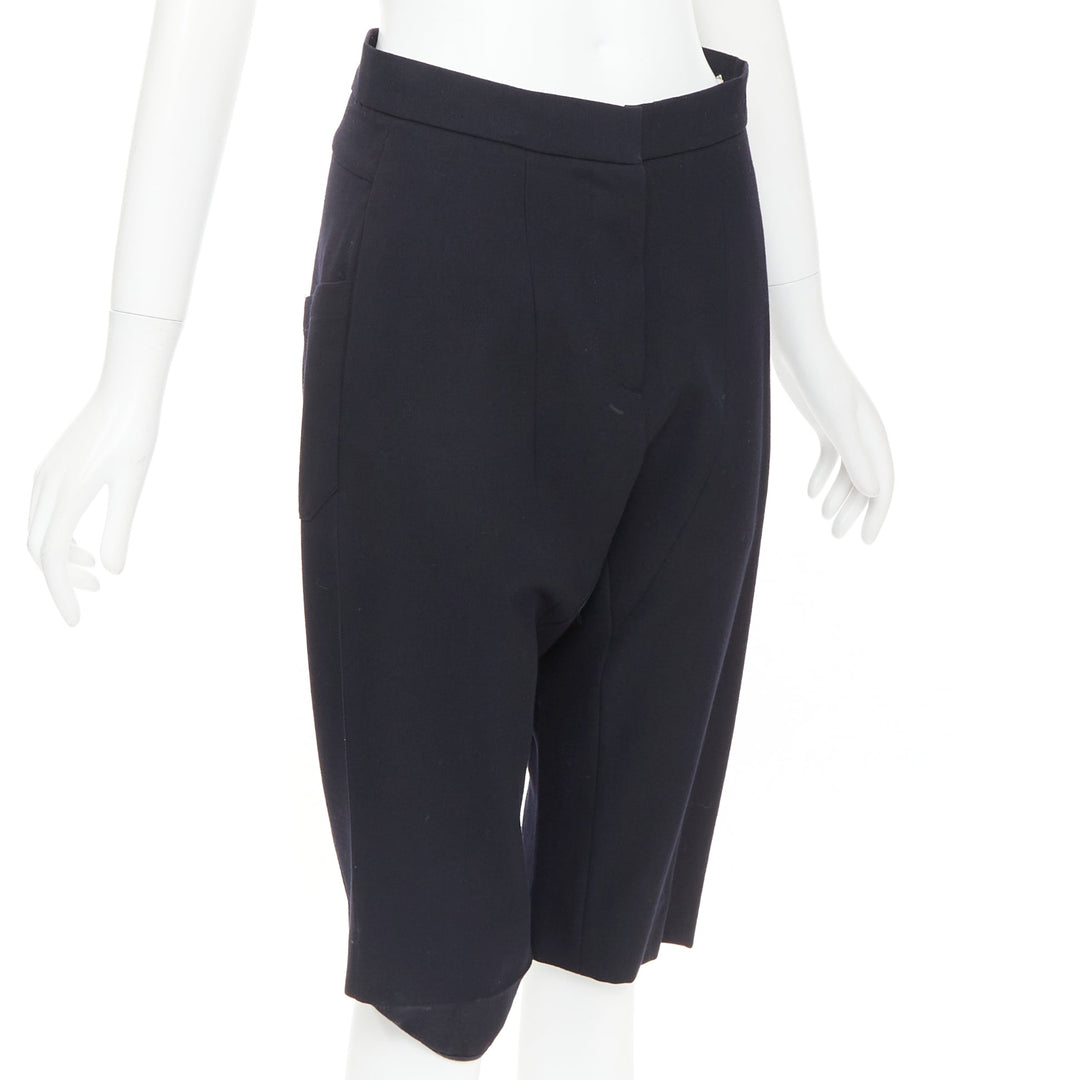 MARNI black 100% virgin wool drop crotch harem knee shorts IT38 XS