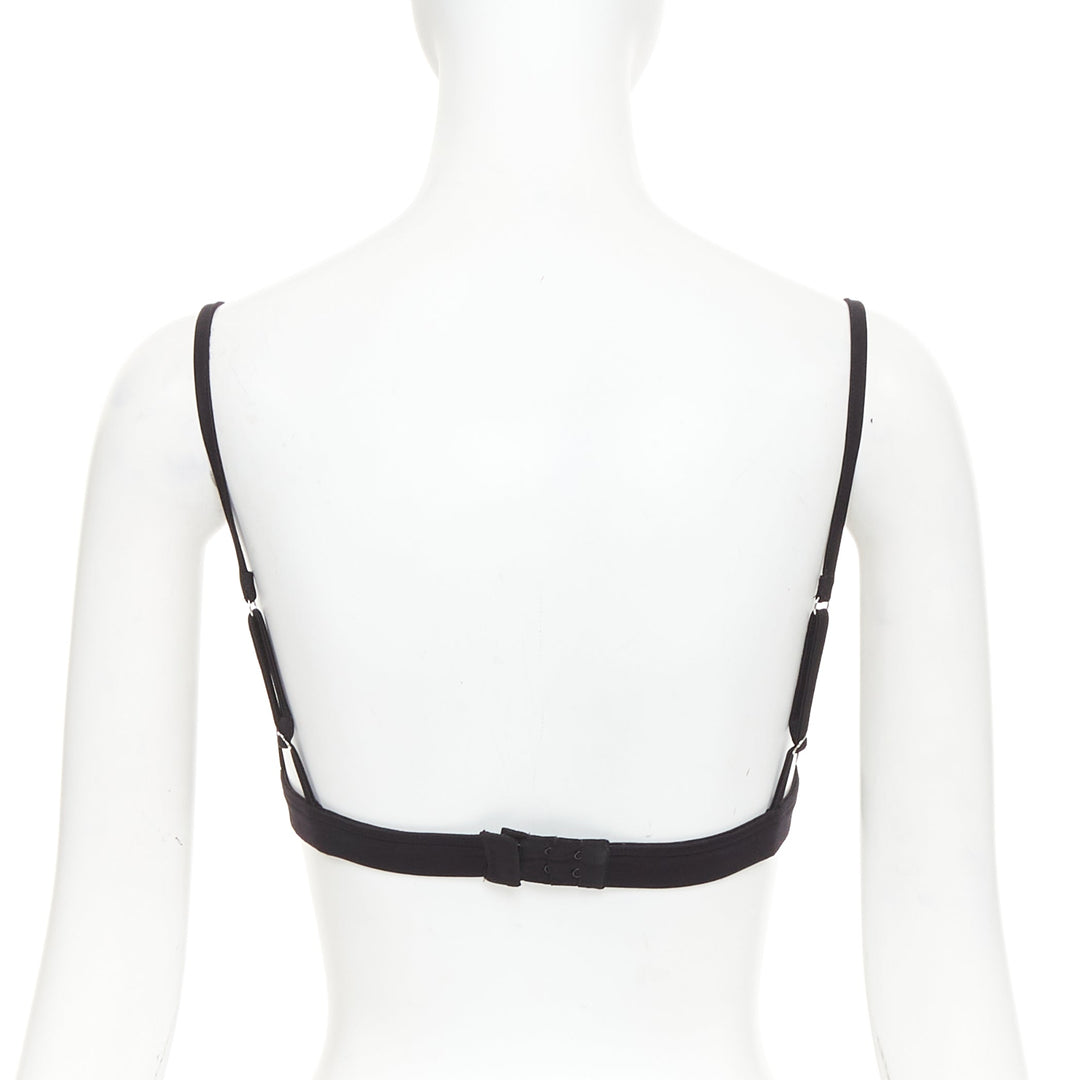 PRADA 2022 black jersey triangle logo plate plunging bralette top IT38 XS