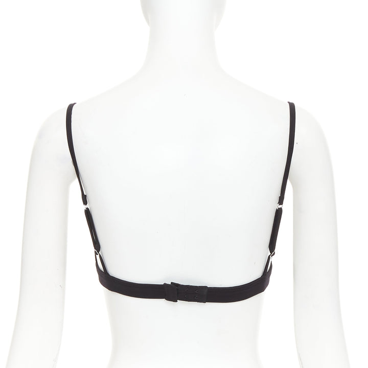 PRADA 2022 black jersey triangle logo plate plunging bralette top IT38 XS