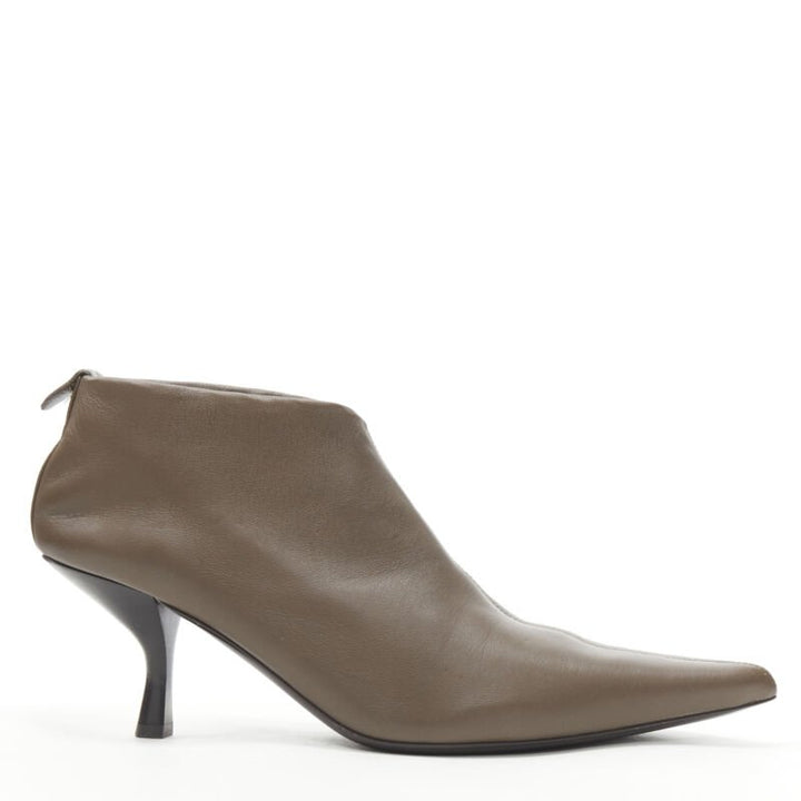 THE ROW Bourgeoise Stretch taupe brown pointy curved heel low bootie EU38.5