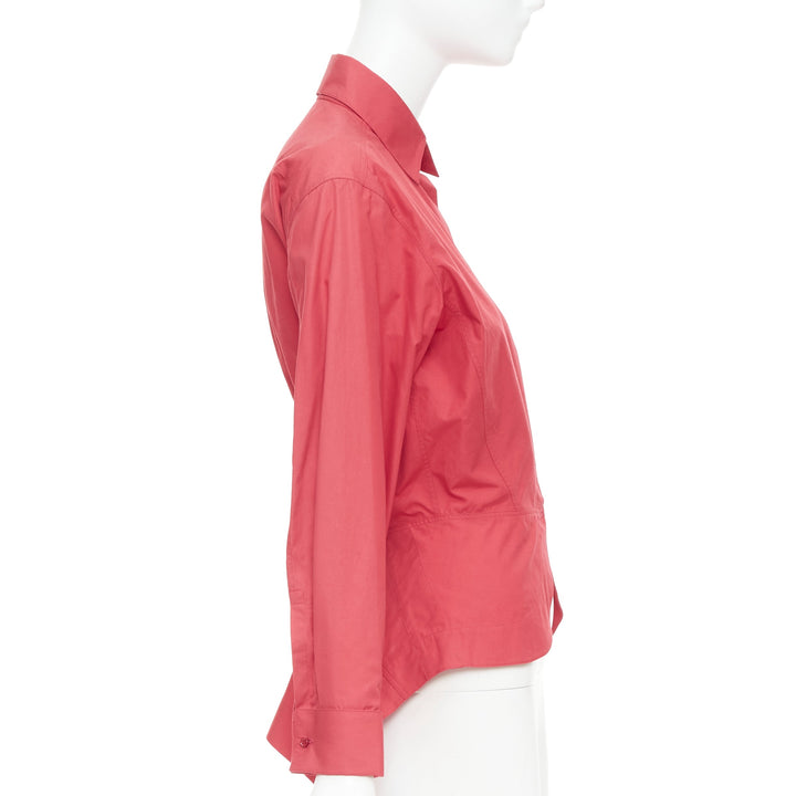 ALAIA red cotton curved tulip petal peplum  puff sleeves shirt FR36 S