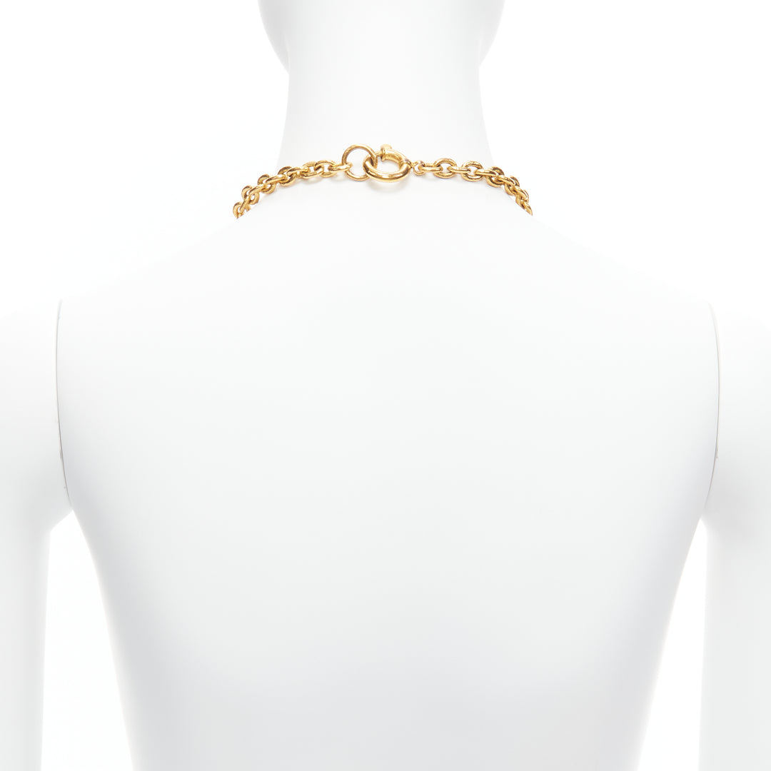 Female mannequin wearing Chanel by Karl Lagerfeld 94A Gold Metal Women Jewelry Necklace in Size  | Available at JHROP