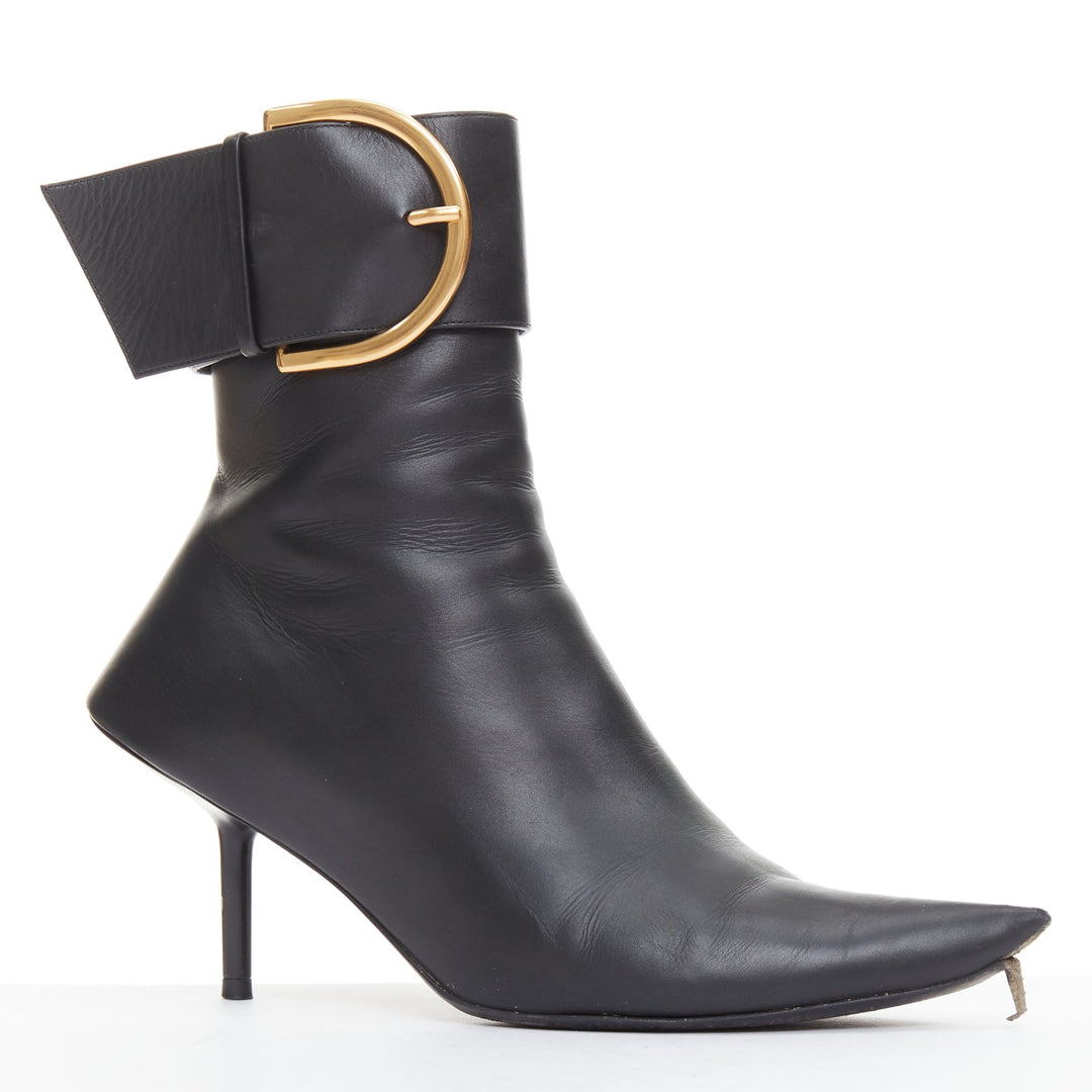 BALENCIAGA Essex 80 black leather gold buckle ankle boots EU36