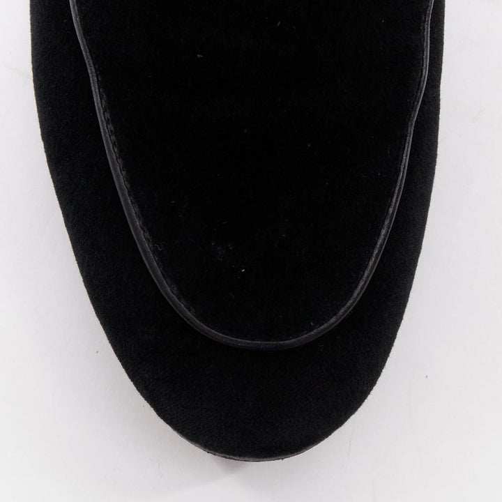 GUCCI Jordaan black velvet gold horsebit buckles leather trim loafer EU37.5