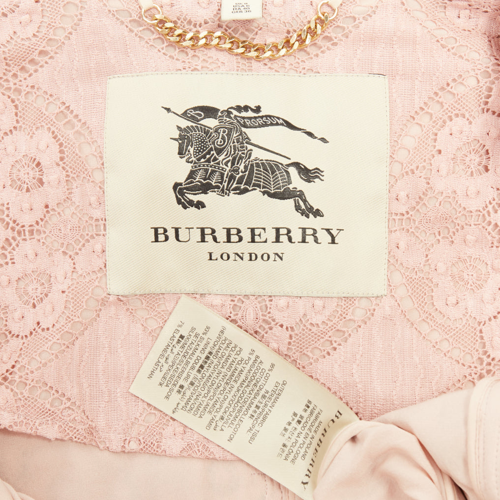 BURBERRY 2016 Kensington pink lace double breasted belted trench coat UK8 S