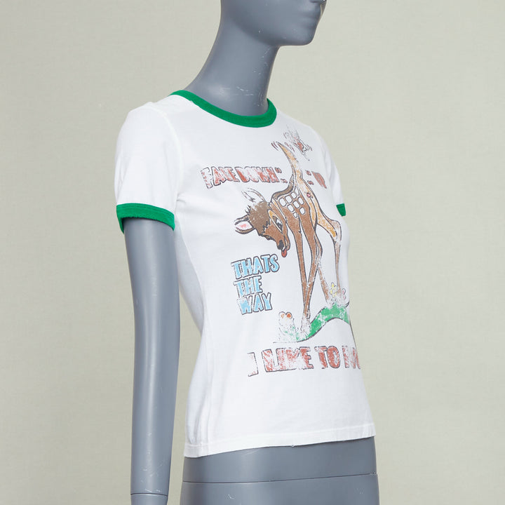 DSQUARED2 2003 white green trim Bambi profane pink crystal ringer tshirt M