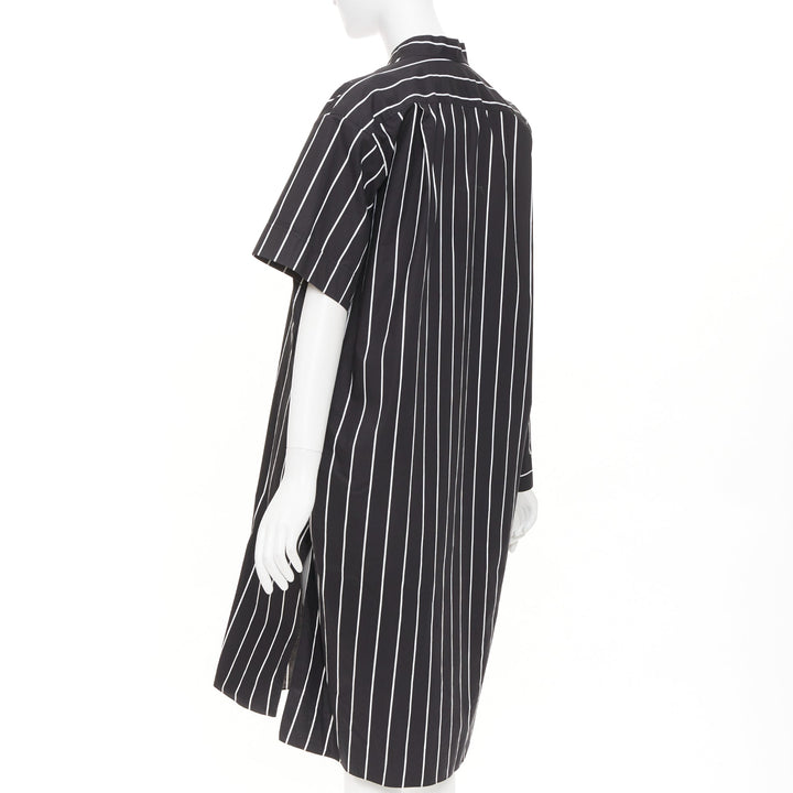 BALENCIAGA 2016 Demna black pinstripe cotton asymmetric shirt dress FR36 S