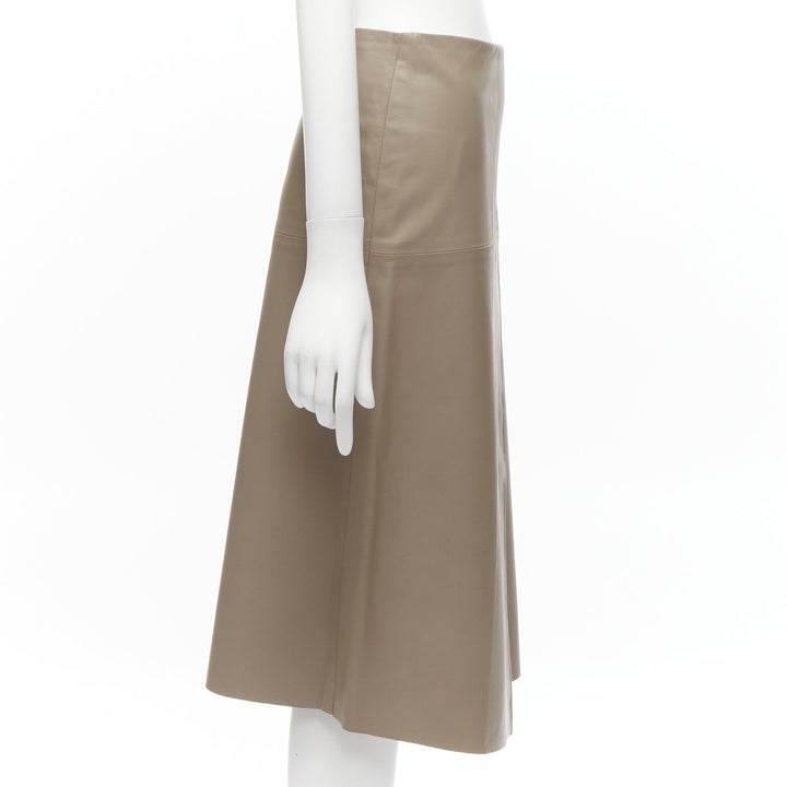 JOSEPH Charlene stone beige lambskin leather minimal split A-line skirt FR36 S