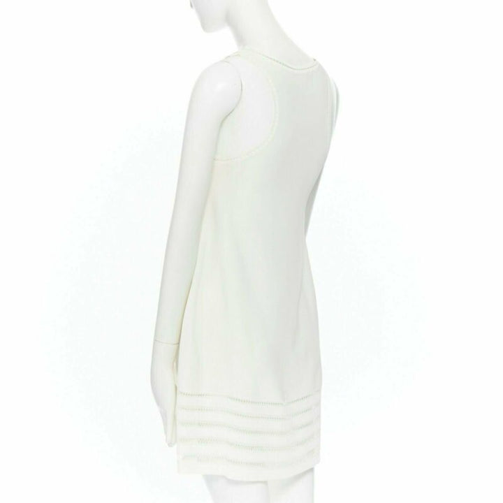 ALEXANDER MCQUEEN 100% viscose knit cream scoop neck ladder detail dress XS