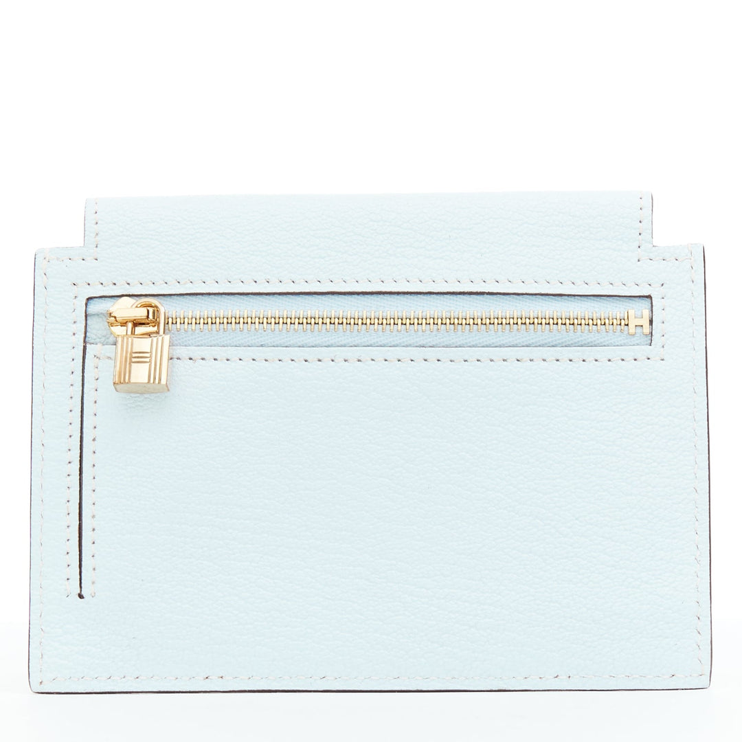 HERMES Kelly Pocket Compact Chevre Mysore Bleu Brume wallet