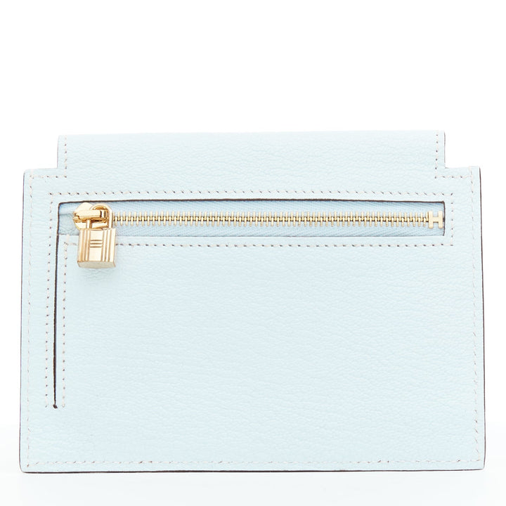 HERMES Kelly Pocket Compact Chevre Mysore Bleu Brume wallet