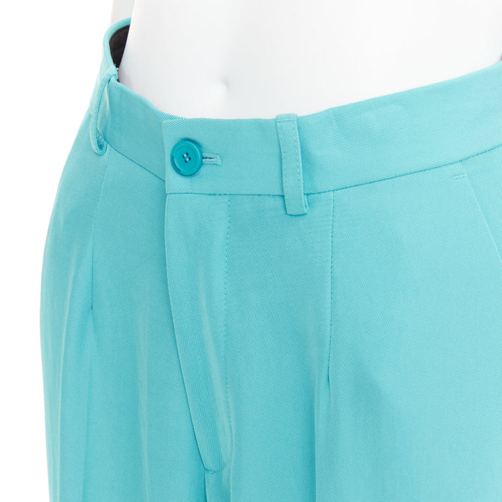 BALENCIAGA 2022 Unfit turquoise blue high sheen twill straight leg pants XS