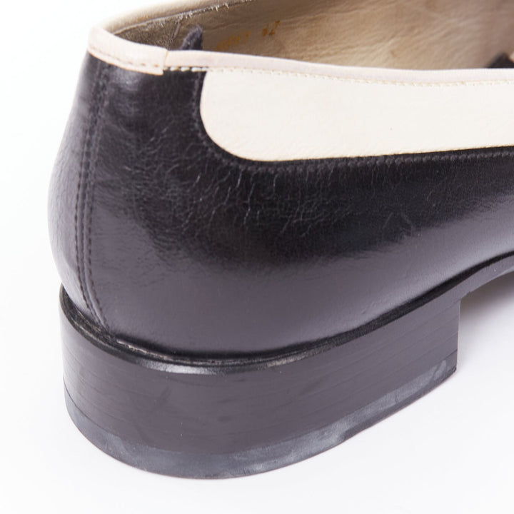 ALEXANDER MCQUEEN black cream leather bicolor panelled venetian loafer EU43
