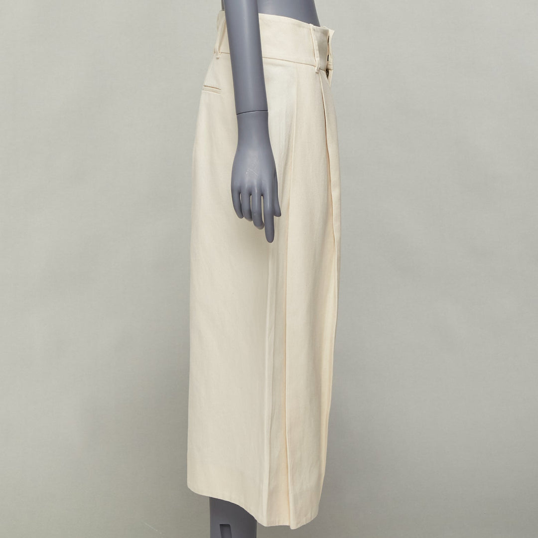 MARNI beige cotton linen canvas mid waist pleated wide leg culottes IT38 XS